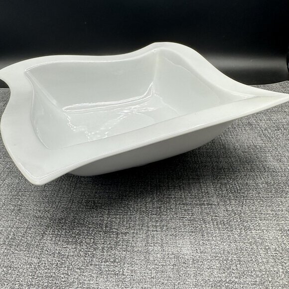 SIMPLE DINING Square Wavy Serving Bowl White Porcelain New Wave Modern Style 7.5 - Picture 2 of 12